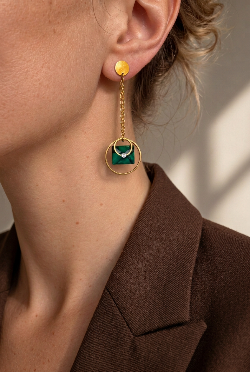 Boucles d’oreilles Séléné Icône N°2 - Marbré vert