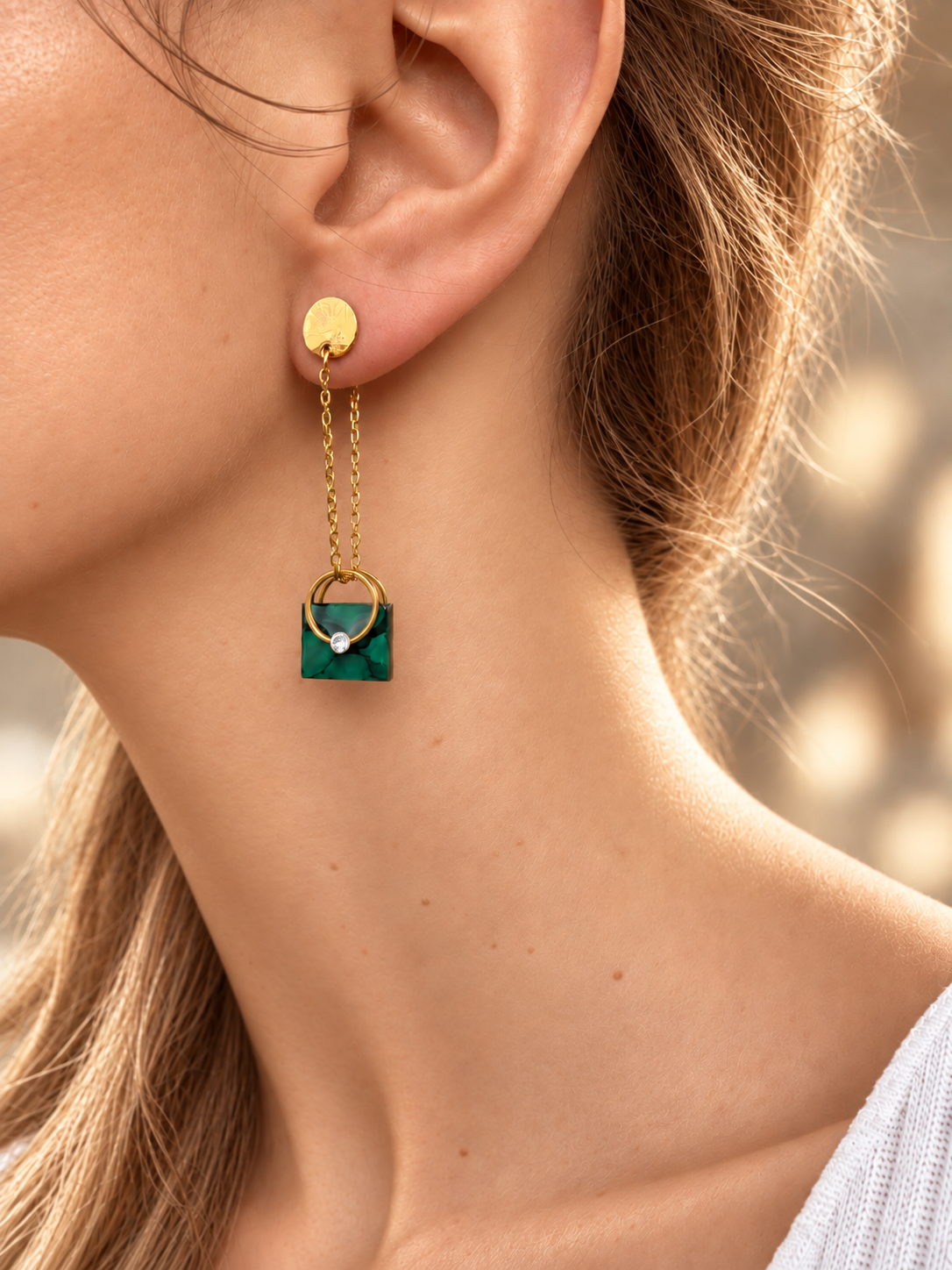 Boucles d’oreilles Séléné Icône N°2 - Marbré vert